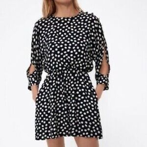 Zara Polka Dot Long Sleeve  Dress with Golden Buttons Size XS